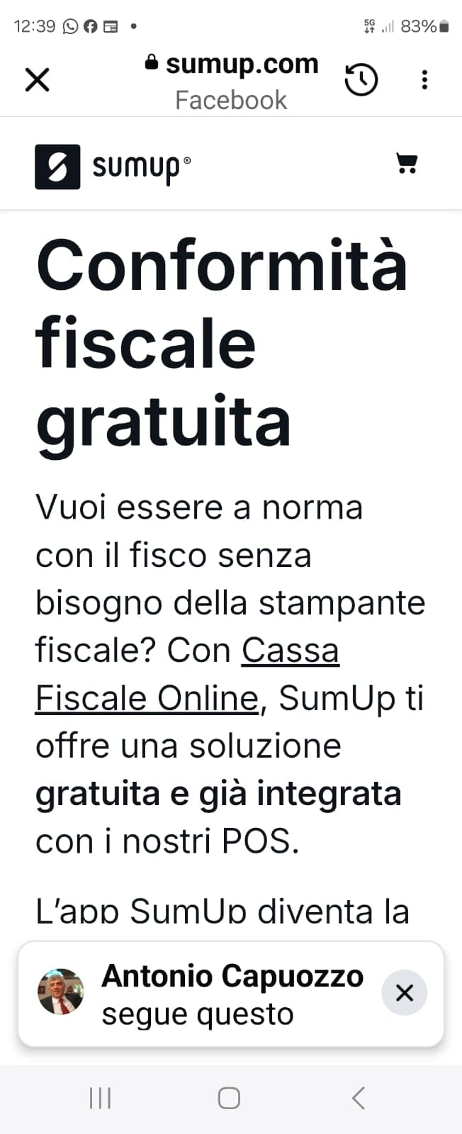 SumUp — Promozione "Conformità fiscale gratuita" senza stampante fiscale